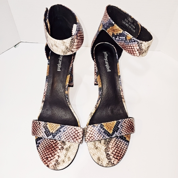 Jeffrey Campbell Snake Embossed Leather Heeled Sandals Shoes size 11 - Picture 5 of 12